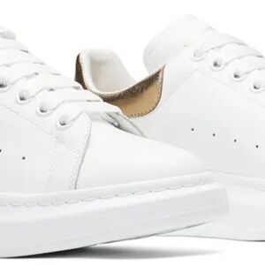 Alexander McQueen White Leather Sneakers with Gold Heel Tab
